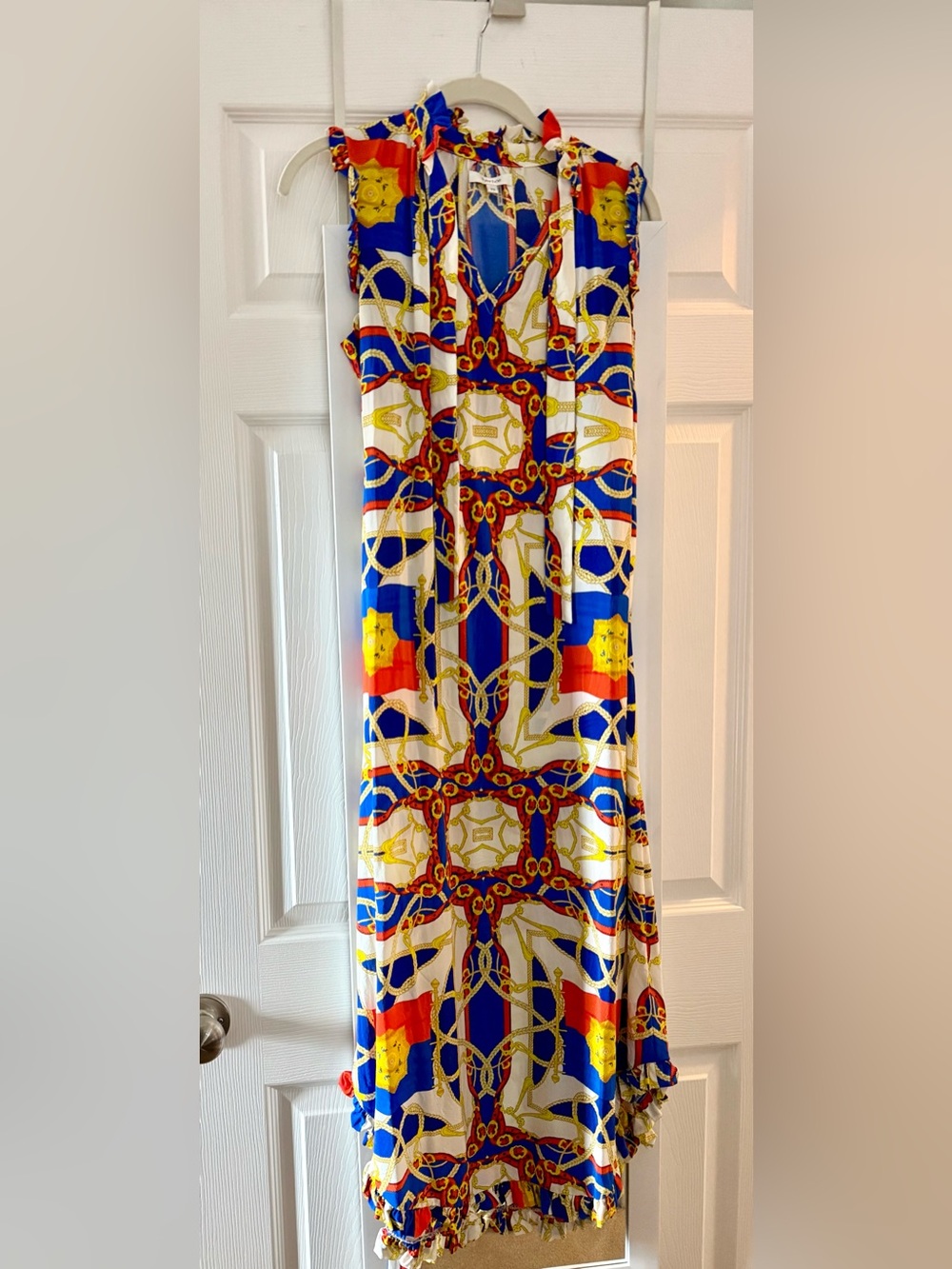 Tyler Boe Printed Chain-Pattern Maxi Dress - Blue/White/Yellow
